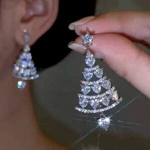 Christmas Tree Crystal  Chandelier Drop Rhinestone 925 Brushed Silver Dangle